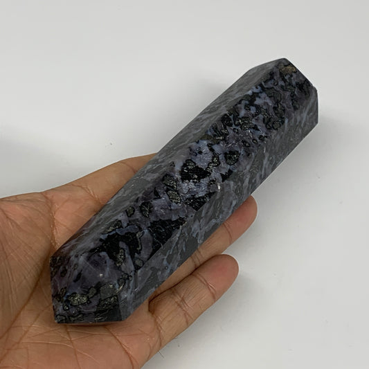 374.3g, 6.2" x 1.5" x 1.4" Indigo Gabro Merlinite Point Tower @Madagascar,B18334