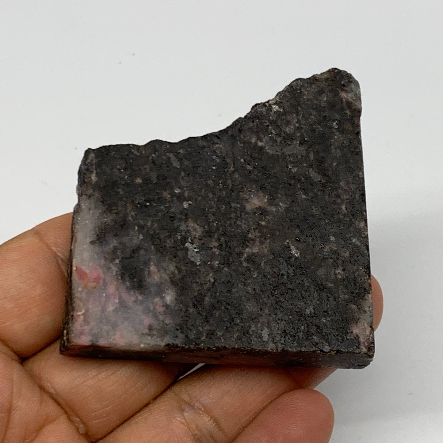 85.2g, 2.1"x2.2"x0.5", One face polished Rhodonite, One face semi polished, B160