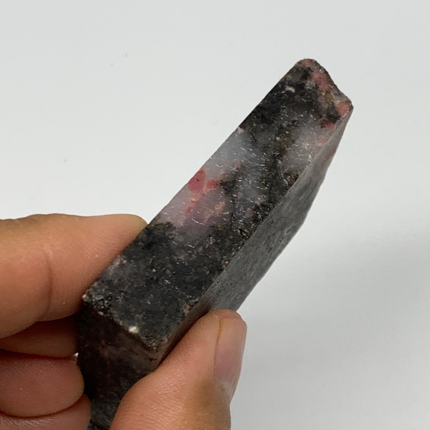85.2g, 2.1"x2.2"x0.5", One face polished Rhodonite, One face semi polished, B160