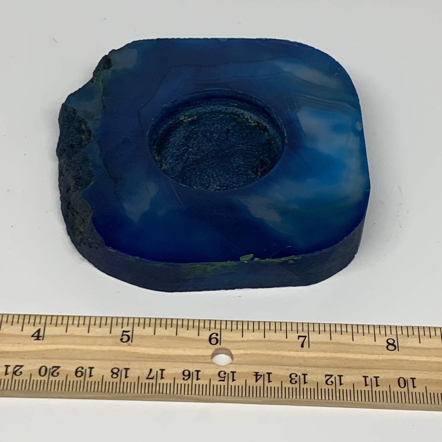 300.9g, 3.9"x3.8"x0.7", Dyed Agate Tea Light Candle Holder Crystal, B25560