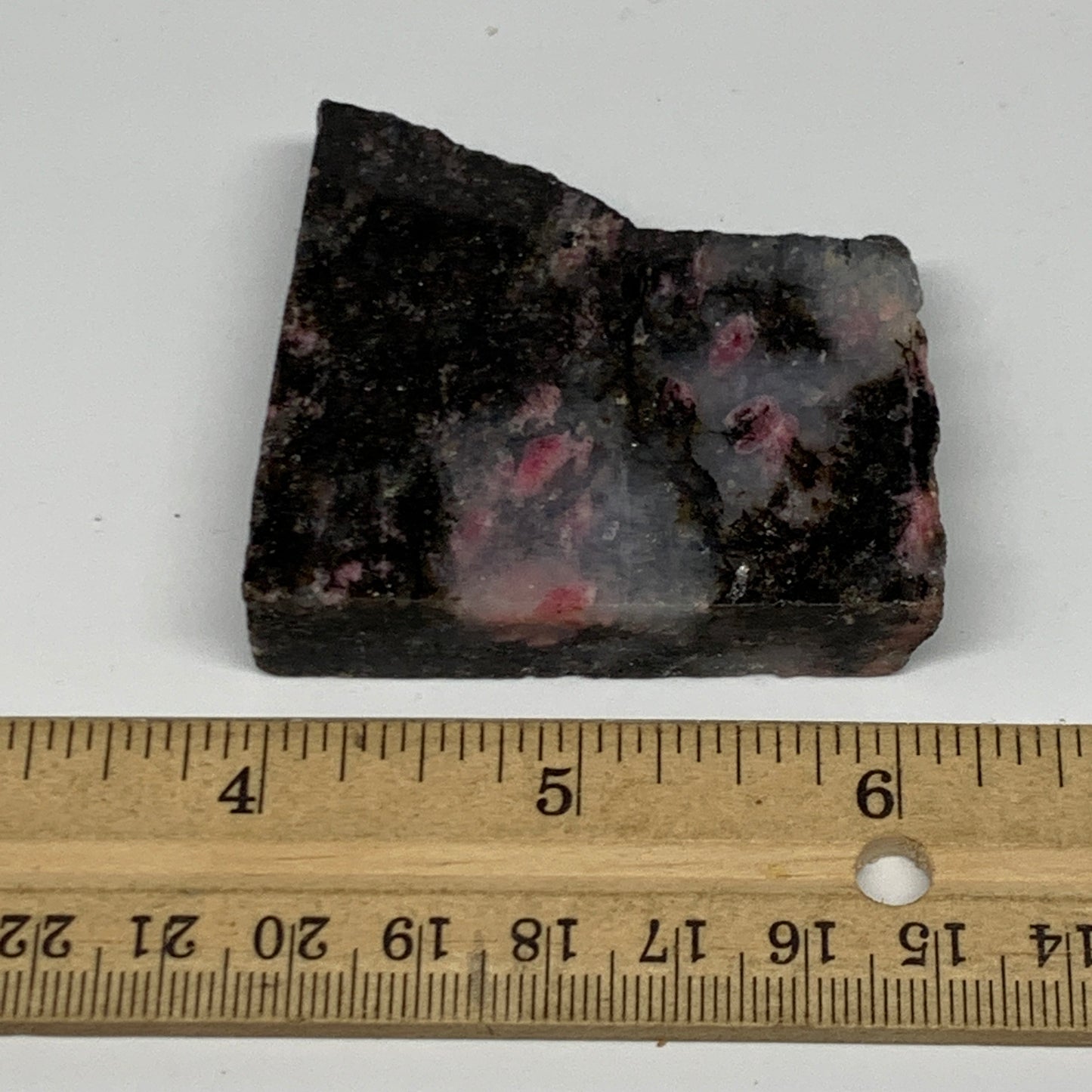 85.2g, 2.1"x2.2"x0.5", One face polished Rhodonite, One face semi polished, B160