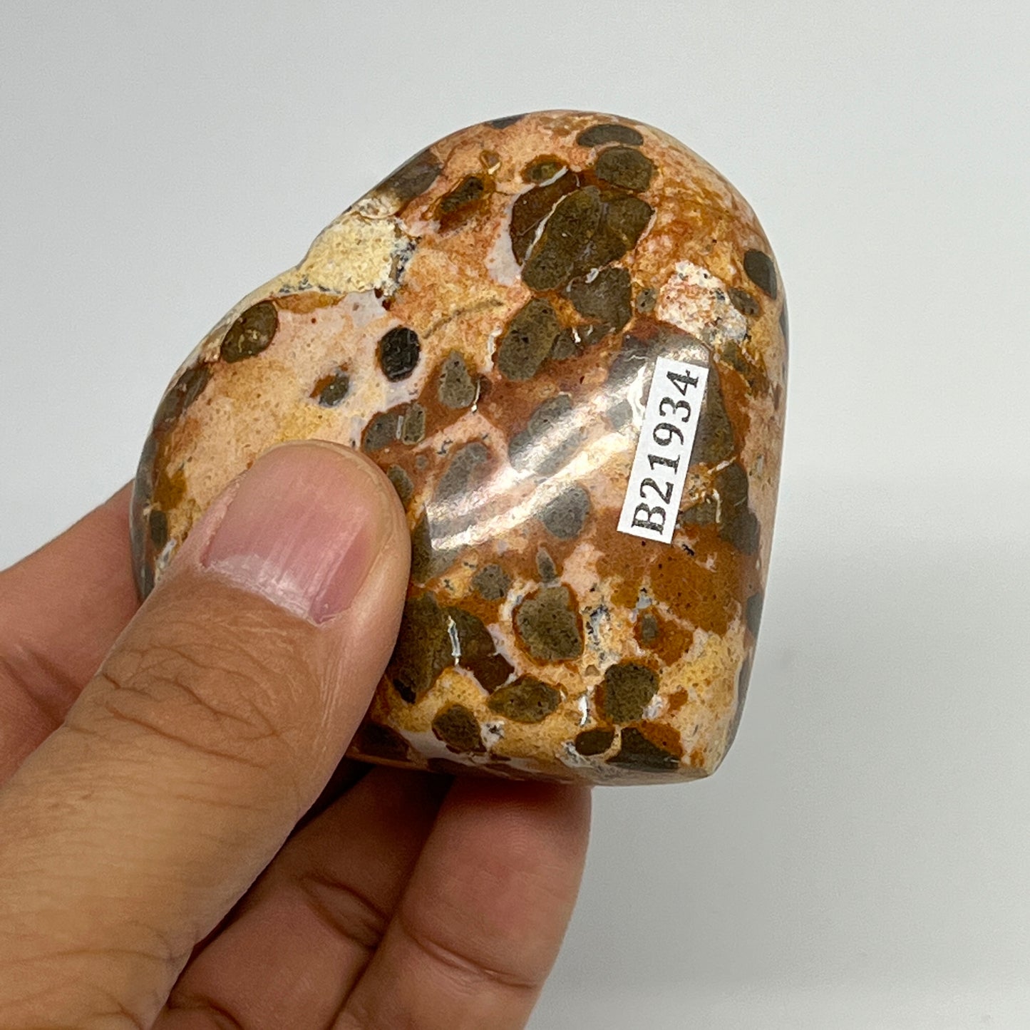 153.1g,2.3"x2.6"x1.1" Fruit Jasper Heart Polished Healing Home Decor, B21934