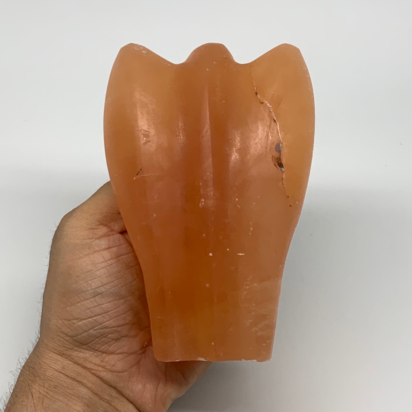 718g, 4.9"x3.2"x2.5" Orange Selenite (Satin Spar) Angel Crystal @Morocco,B9418