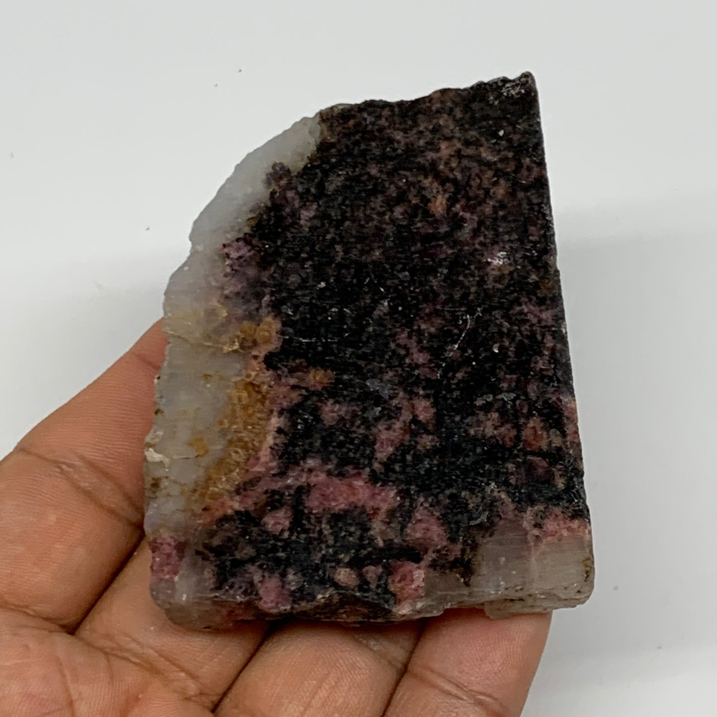 120.9g, 2.1"x2.9"x0.5", One face polished Rhodonite, One face semi polished, B16
