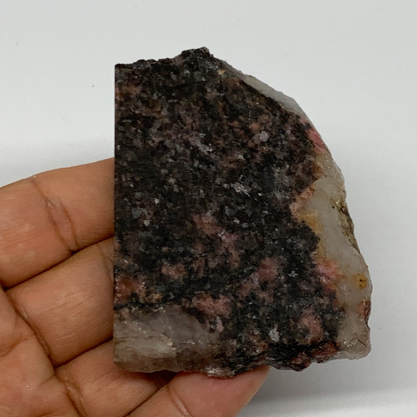 120.9g, 2.1"x2.9"x0.5", One face polished Rhodonite, One face semi polished, B16