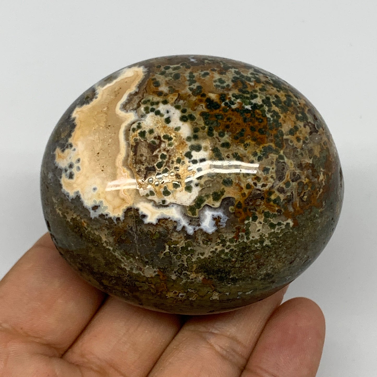 194.8g, 2.5"x2.2"x1.7" Ocean Jasper Palm-Stone Orbicular Jasper Reiki Energy,B15