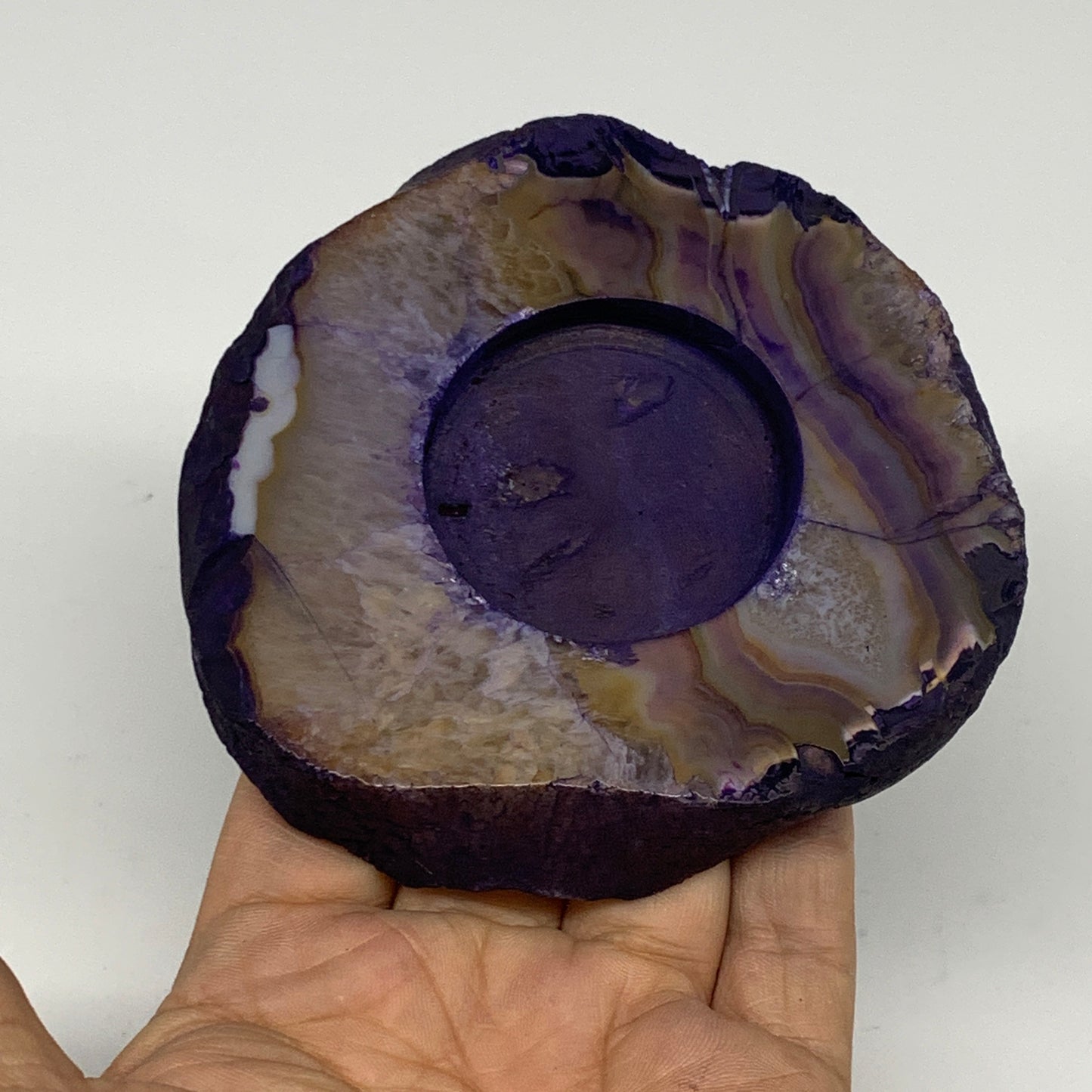 256.5g, 3.8"x3.8"x0.7", Dyed Agate Tea Light Candle Holder Crystal, B25565