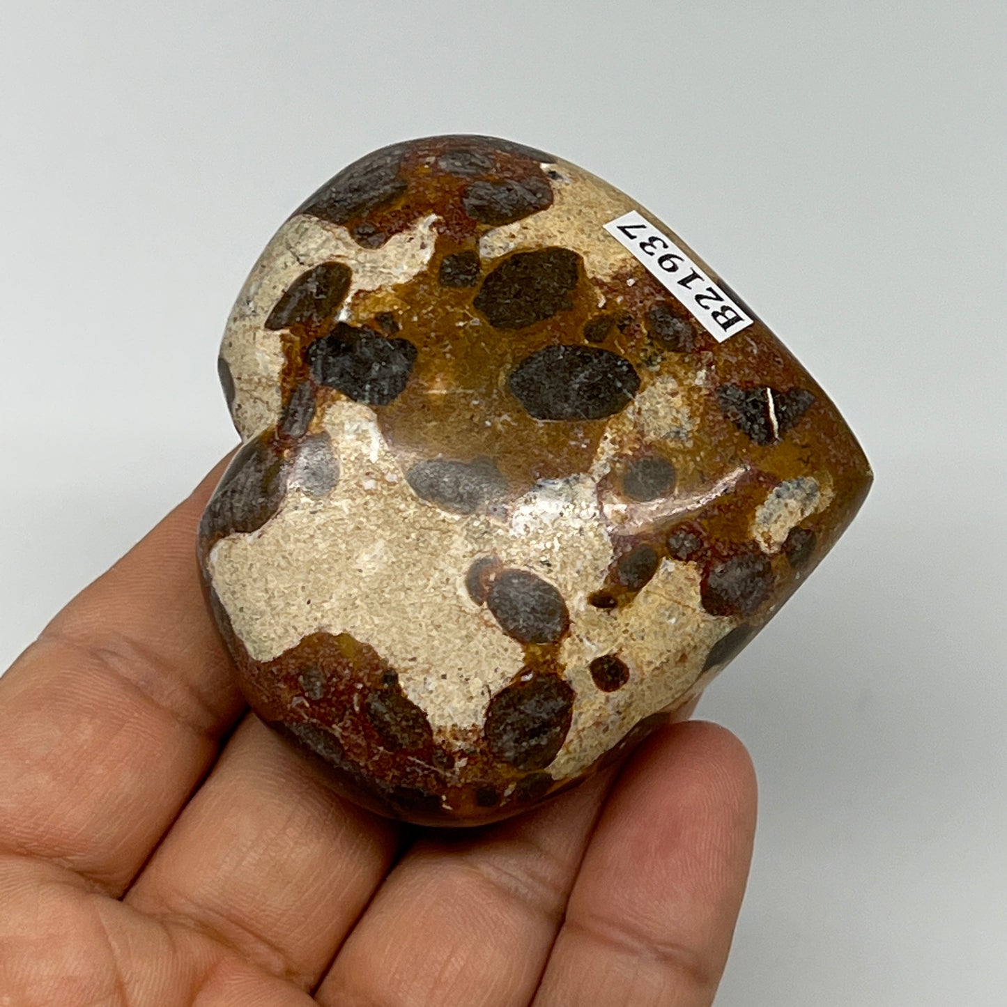 128.9g,2.3"x2.5"x1" Fruit Jasper Heart Polished Healing Home Decor, B21937