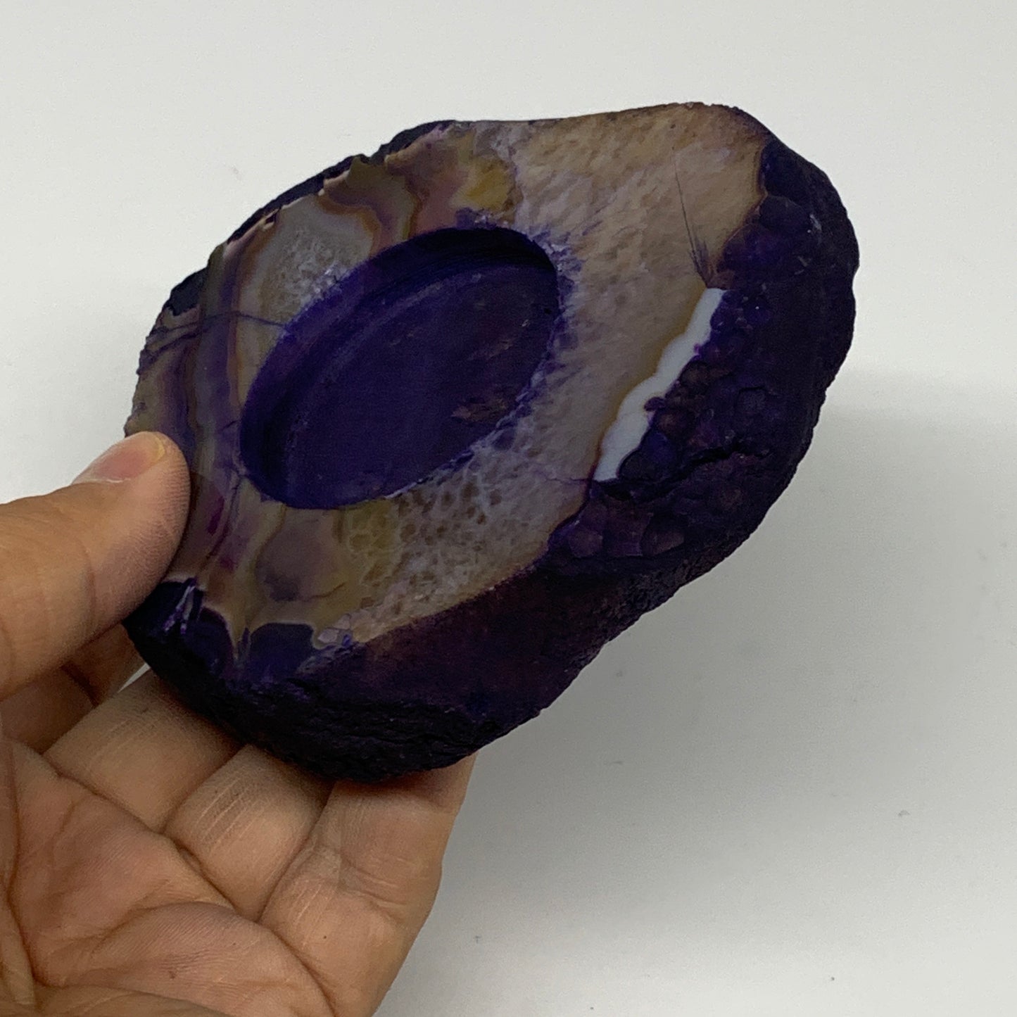 256.5g, 3.8"x3.8"x0.7", Dyed Agate Tea Light Candle Holder Crystal, B25565