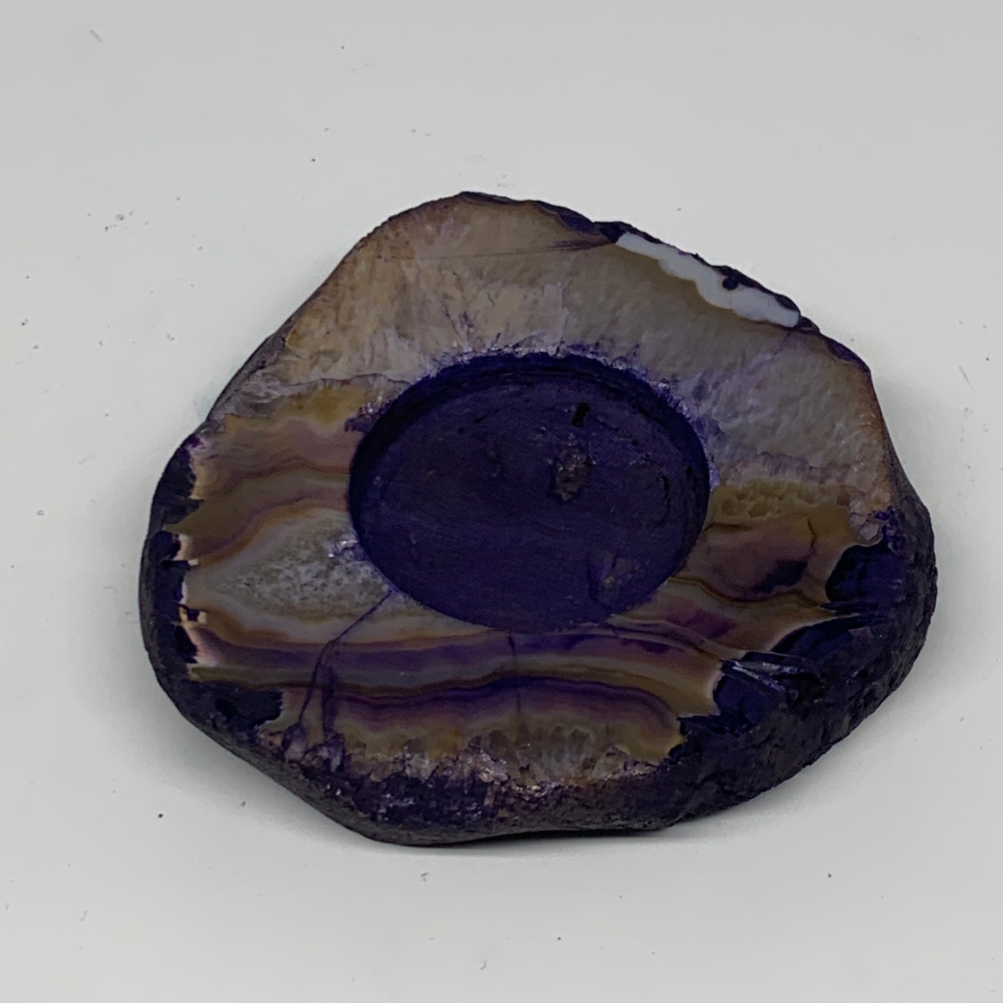 256.5g, 3.8"x3.8"x0.7", Dyed Agate Tea Light Candle Holder Crystal, B25565