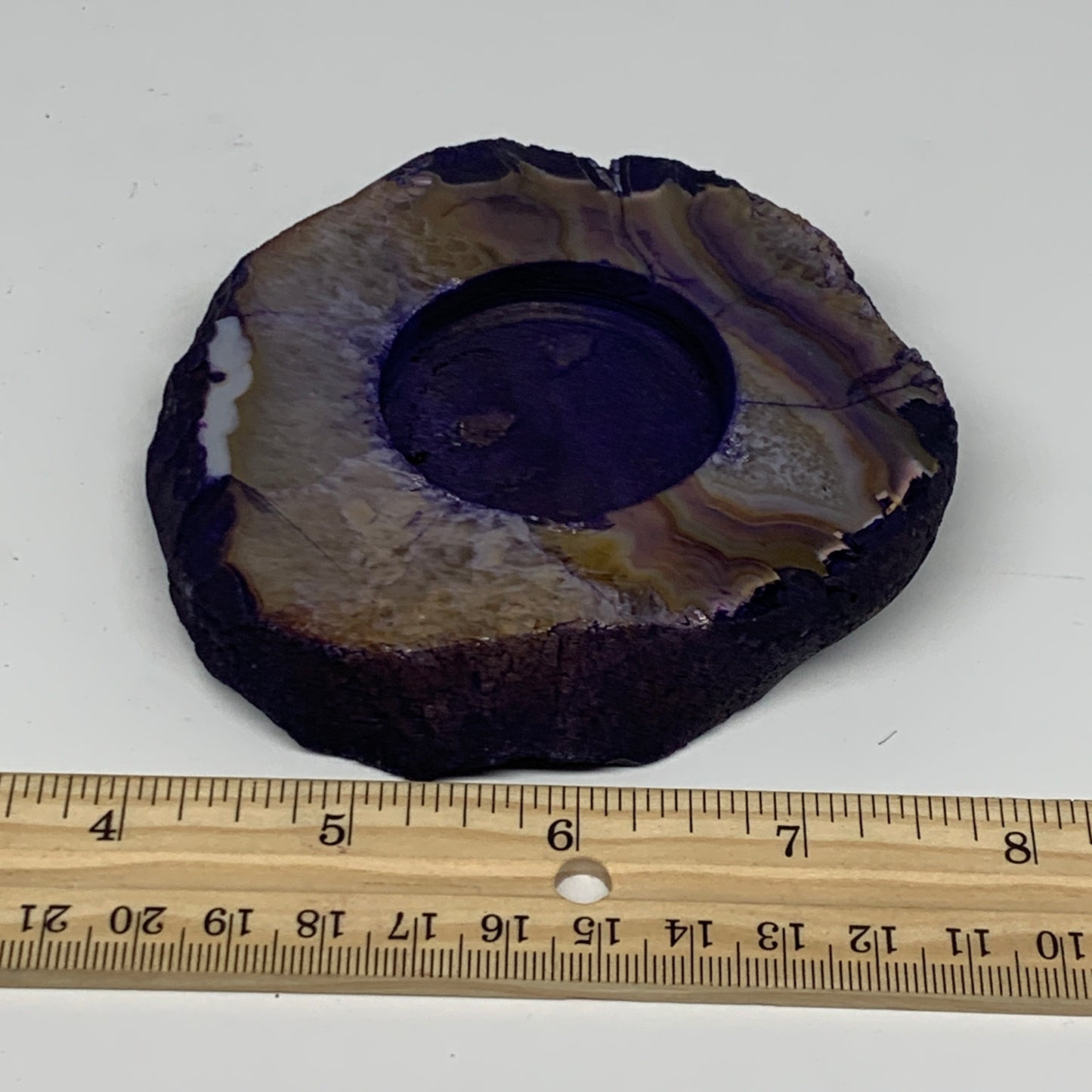 256.5g, 3.8"x3.8"x0.7", Dyed Agate Tea Light Candle Holder Crystal, B25565