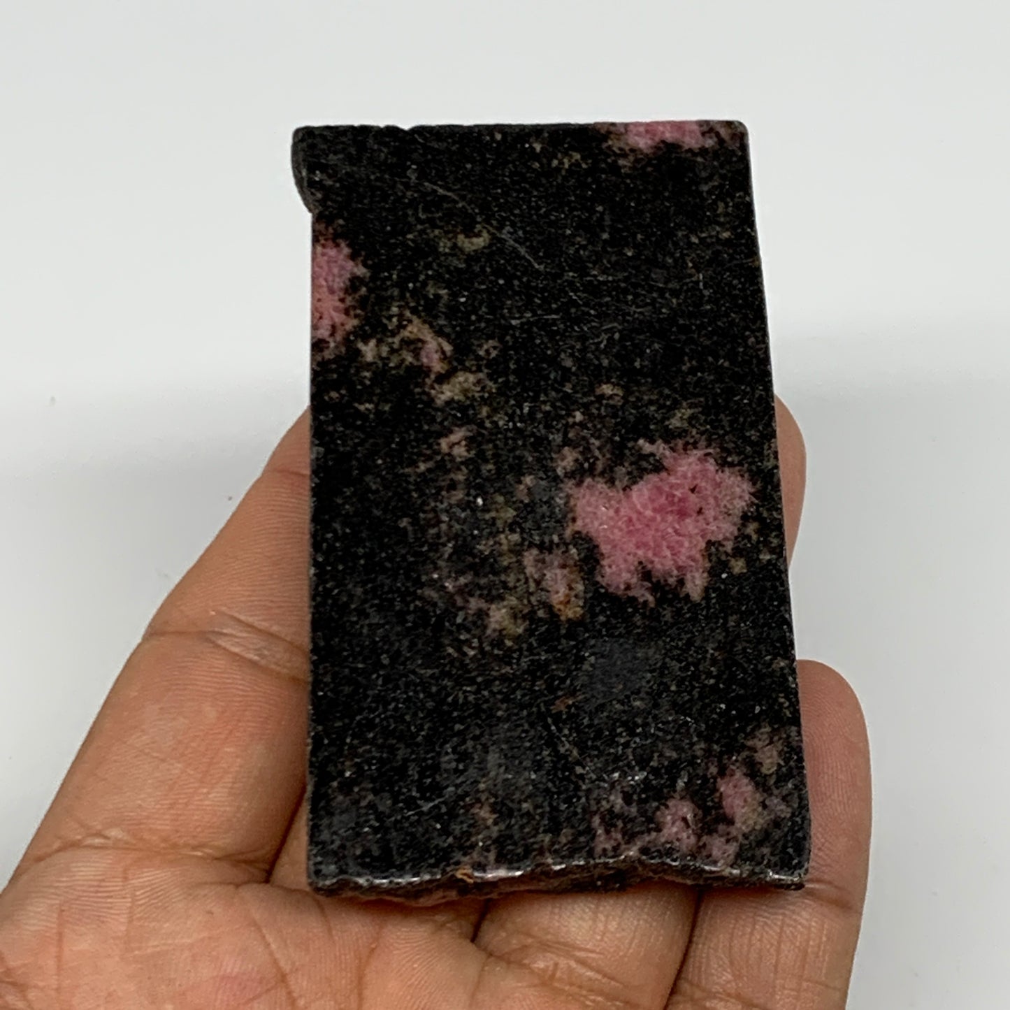 109.7g, 3"x1.7"x0.4", One face polished Rhodonite, One face semi polished, B1600