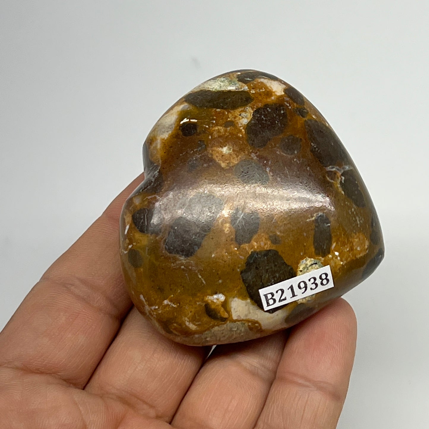 114.4g,2.1"x2.3"x1" Fruit Jasper Heart Polished Healing Home Decor, B21938