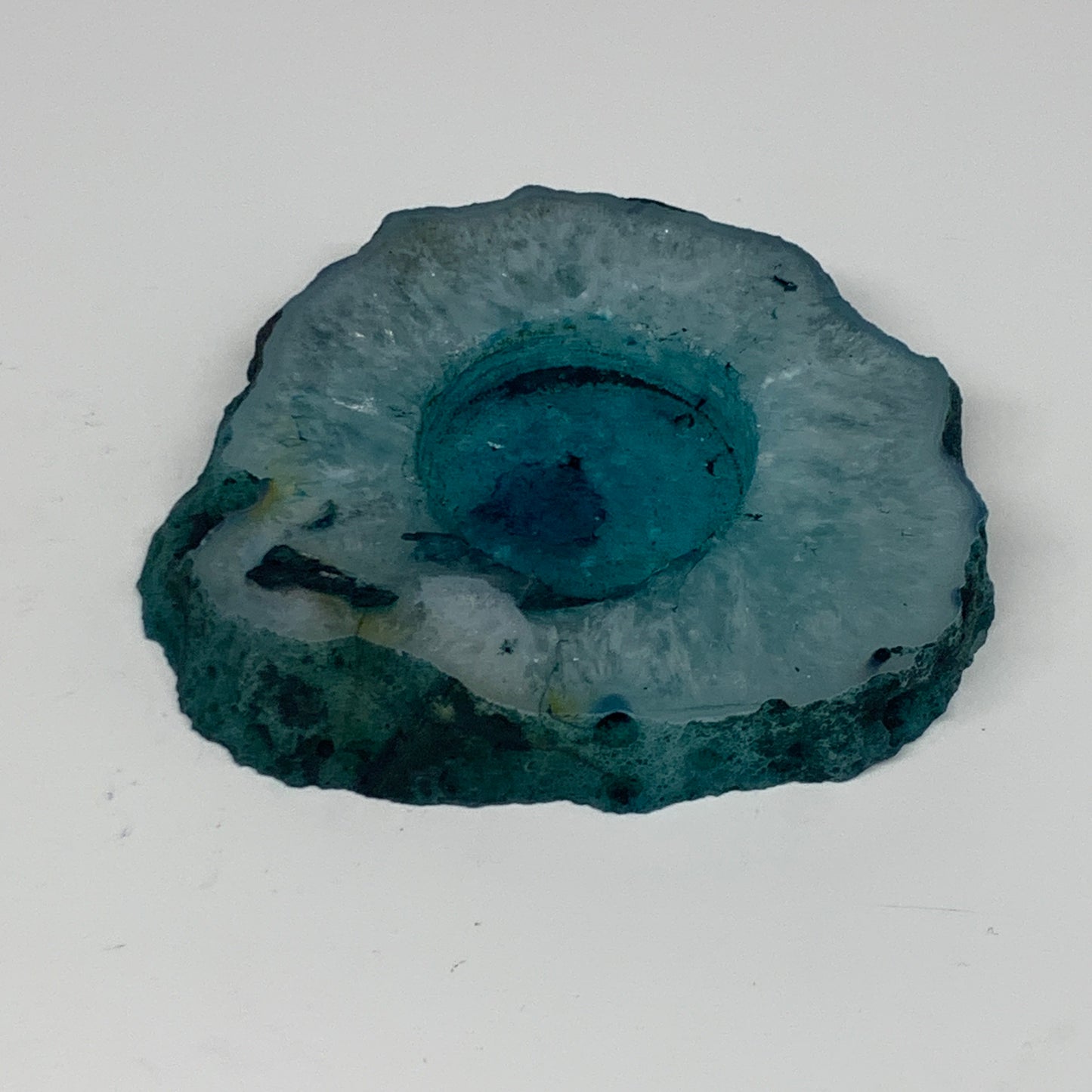 272.6g, 4.4"x3.9"x0.7", Dyed Agate Tea Light Candle Holder Crystal, B25566