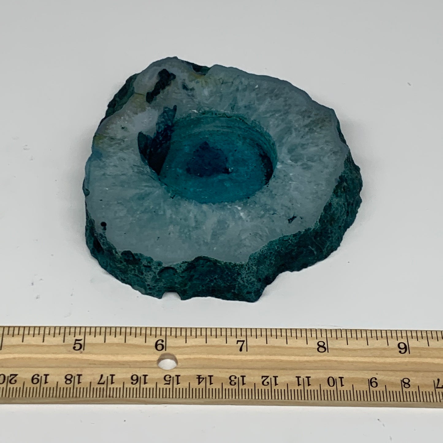 272.6g, 4.4"x3.9"x0.7", Dyed Agate Tea Light Candle Holder Crystal, B25566