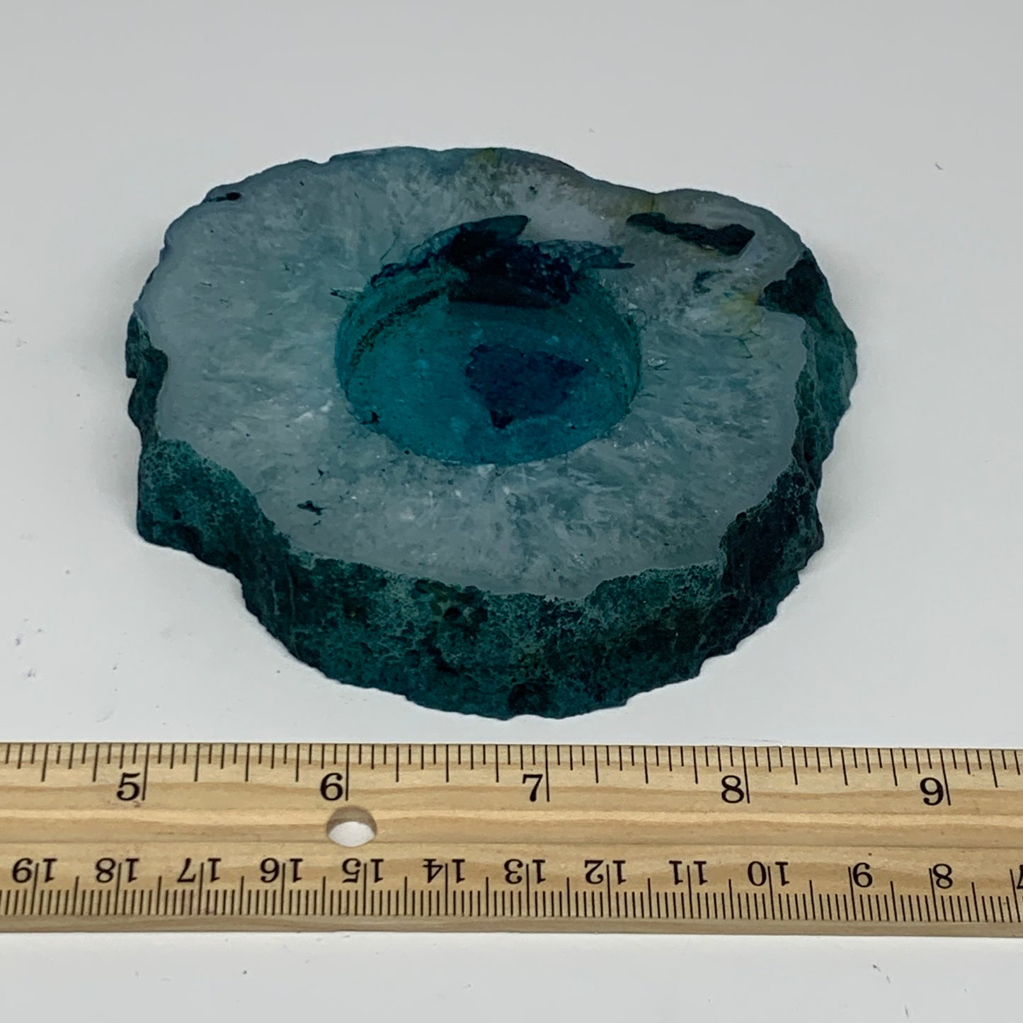 272.6g, 4.4"x3.9"x0.7", Dyed Agate Tea Light Candle Holder Crystal, B25566