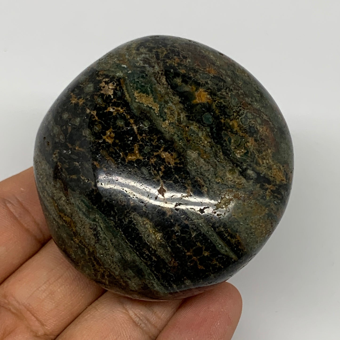 165.2g, 2.5"x2.4"x1.3" Ocean Jasper Palm-Stone Orbicular Jasper Reiki Energy,B15