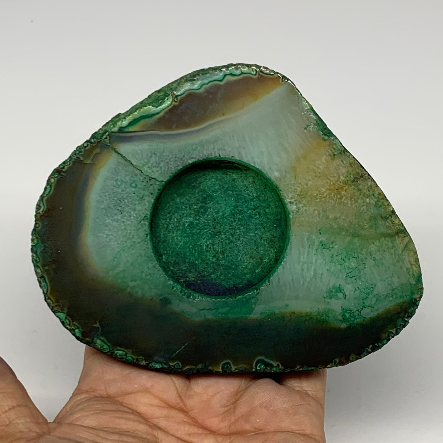 306.3g, 4.6"x3.8"x0.7", Dyed Agate Tea Light Candle Holder Crystal, B25567