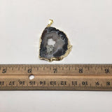 66.5 Cts Agate Druzy Slice Geode Gold Plated Pendant Handmade from Brazil,Bp880