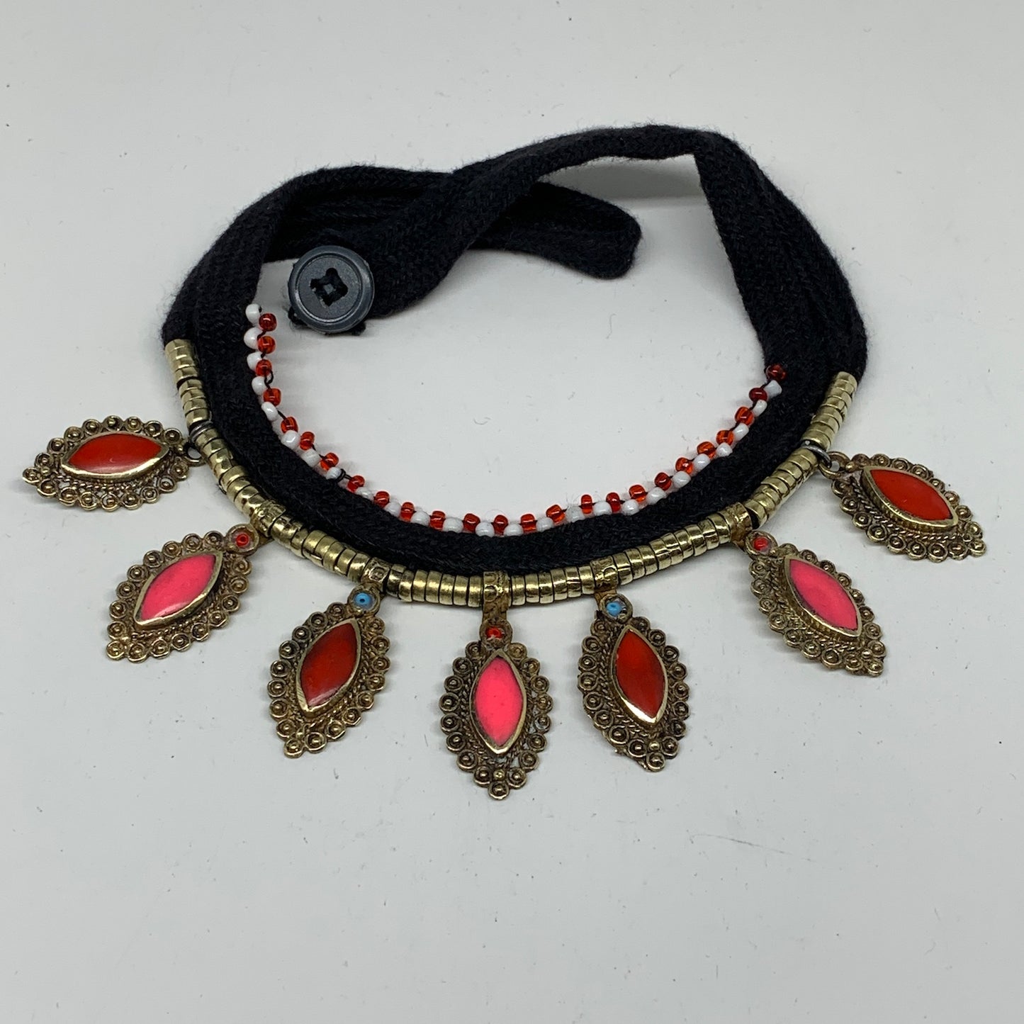 Turkmen Choker Vintage Afghan Kuchi Tribal  Pink Jade Inlay Choker Necklace CN26