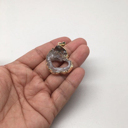 34.5 Cts Agate Druzy Slice Geode Gold Plated Pendant Handmade from Brazil,Bp881