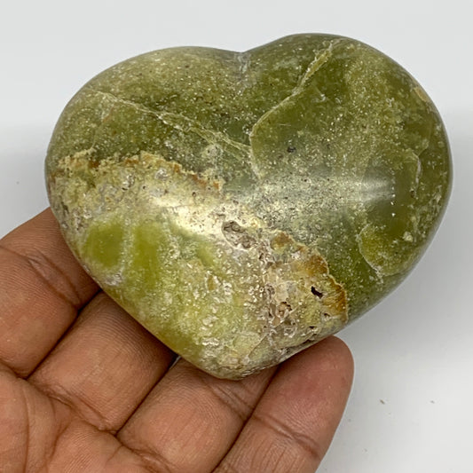 144.4g,2.4"x2.8"x1.3", Green Opal Heart Polished Gemstone @Madagascar, B17597