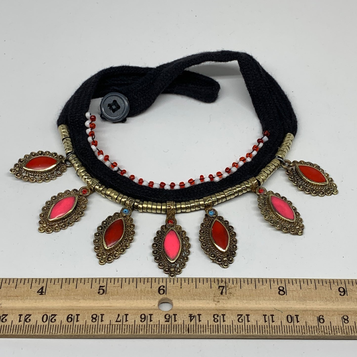 Turkmen Choker Vintage Afghan Kuchi Tribal  Pink Jade Inlay Choker Necklace CN26