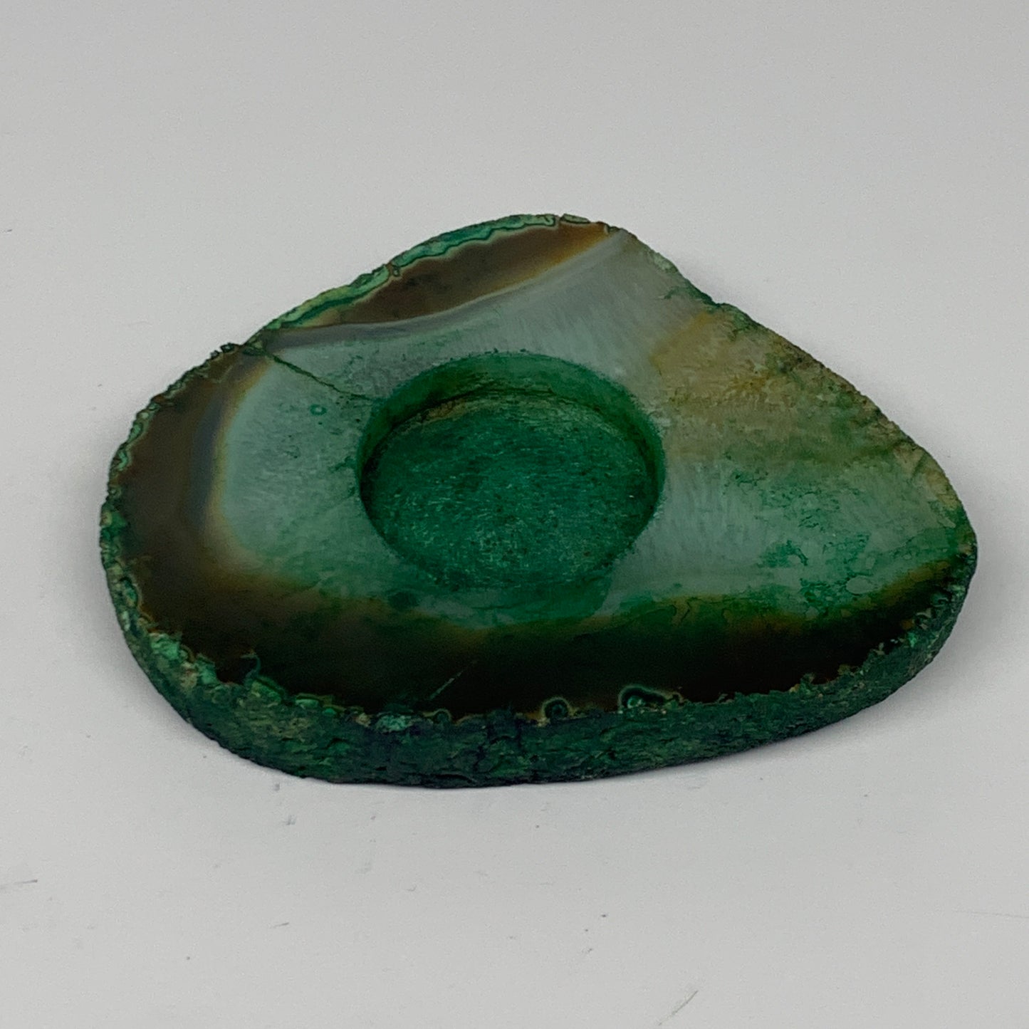 306.3g, 4.6"x3.8"x0.7", Dyed Agate Tea Light Candle Holder Crystal, B25567