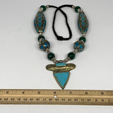 1pc, 24"-26" Turkmen Necklace Antique Tribal Turquoise Inlay Pendant, B14321