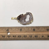 34.5 Cts Agate Druzy Slice Geode Gold Plated Pendant Handmade from Brazil,Bp881