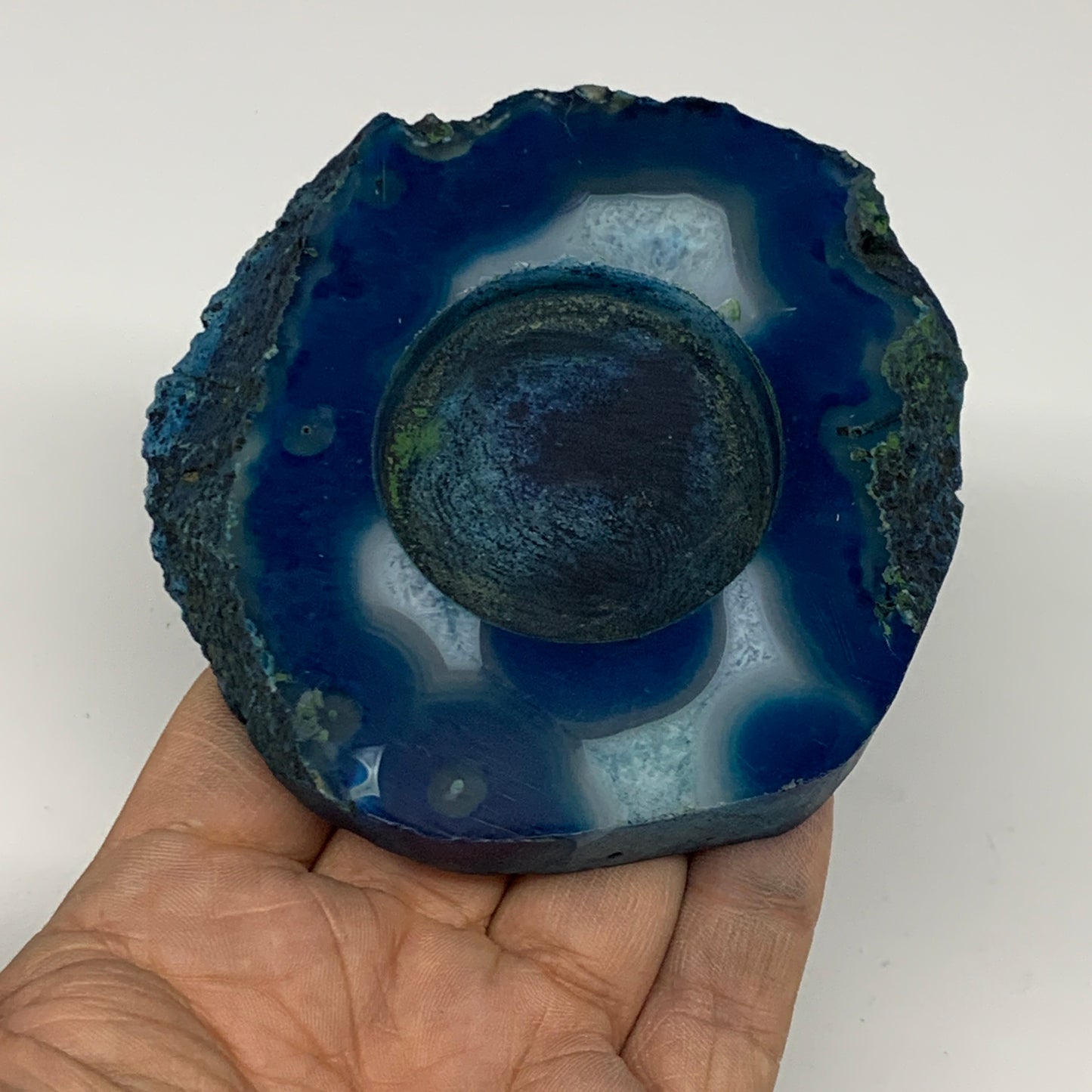 216.6g, 3.4"x3.6"x0.7", Dyed Agate Tea Light Candle Holder Crystal, B25568