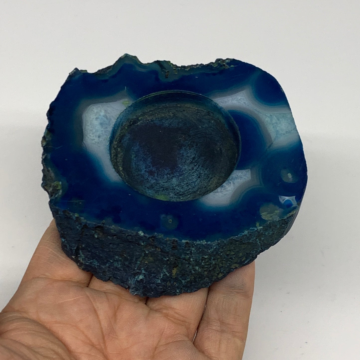 216.6g, 3.4"x3.6"x0.7", Dyed Agate Tea Light Candle Holder Crystal, B25568