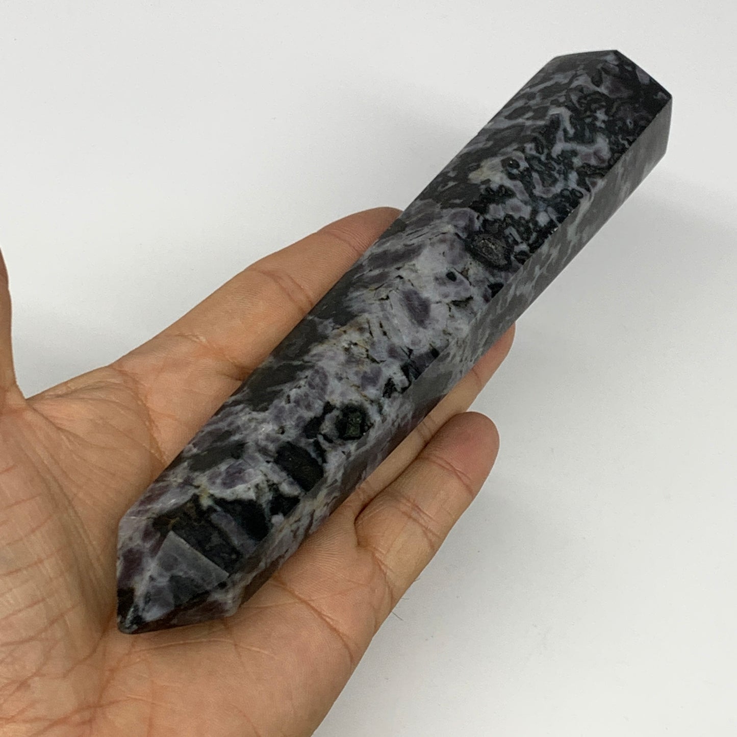 314.6g, 7.2" x 1.4" x 1.1" Indigo Gabro Merlinite Point Tower @Madagascar,B18335