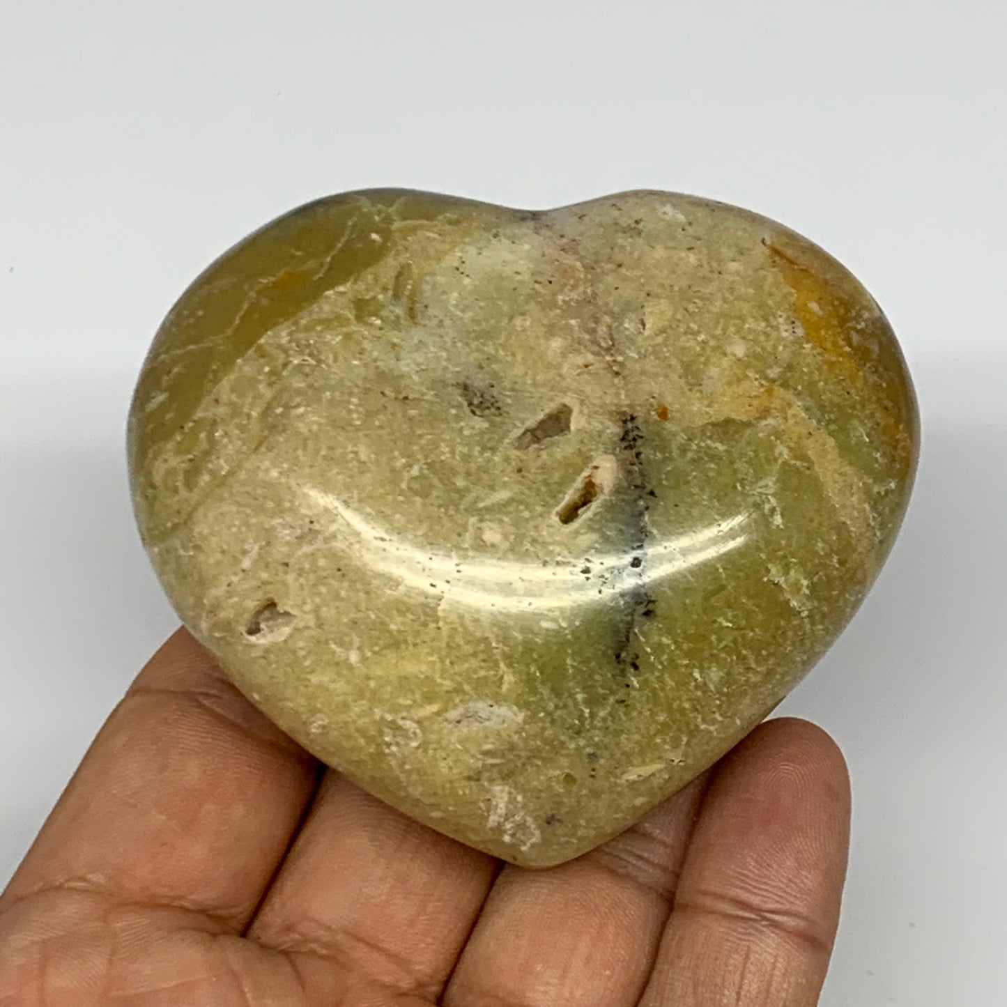 148.7g,2.5"x2.9"x1.3", Green Opal Heart Polished Gemstone @Madagascar, B17598
