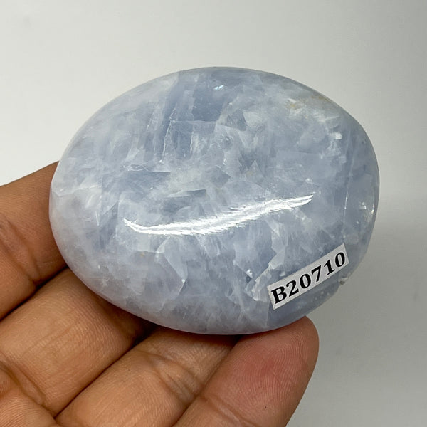 95.5g, 2.2"x1.8"x1" Blue Calcite Small Palm-Stone Tumbled @Madagascar, B20710