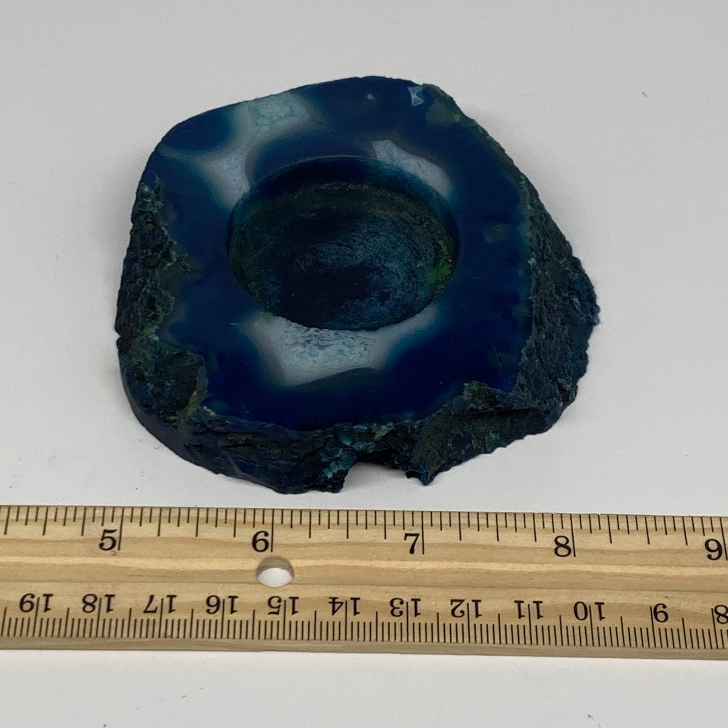 216.6g, 3.4"x3.6"x0.7", Dyed Agate Tea Light Candle Holder Crystal, B25568