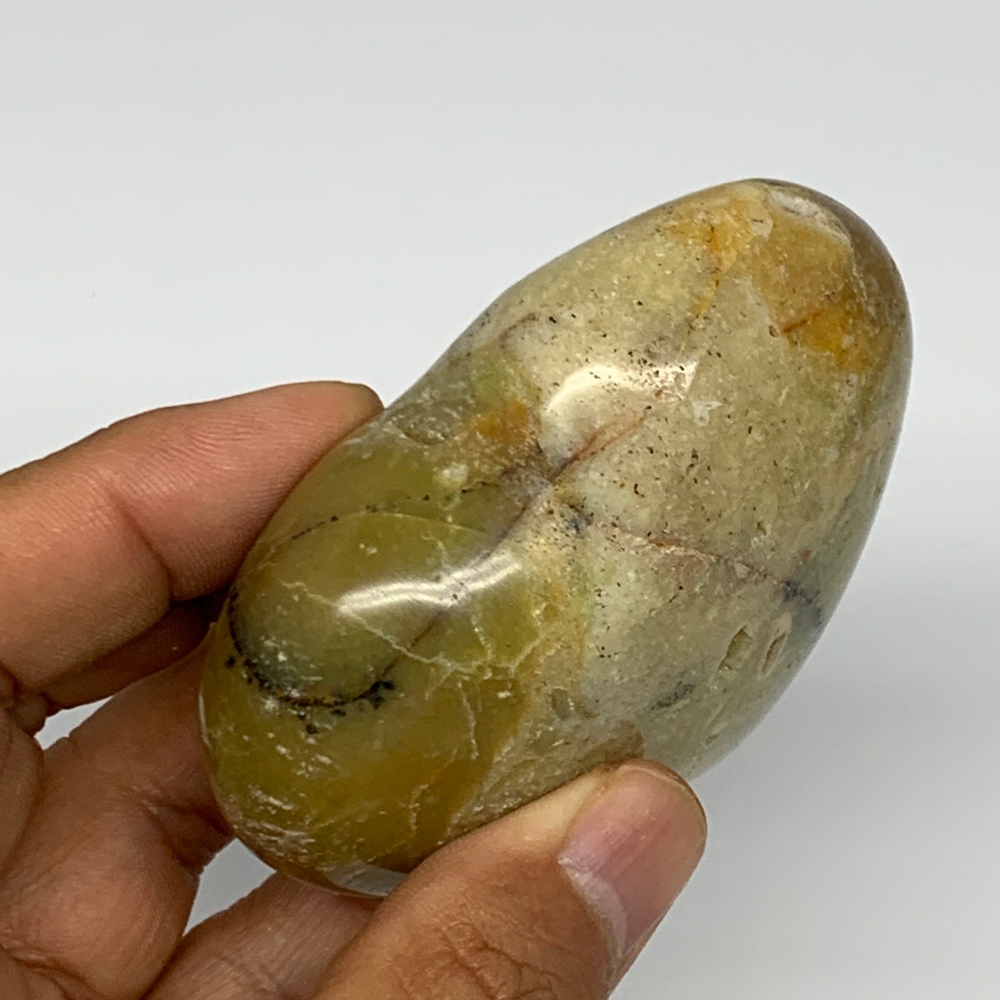 148.7g,2.5"x2.9"x1.3", Green Opal Heart Polished Gemstone @Madagascar, B17598