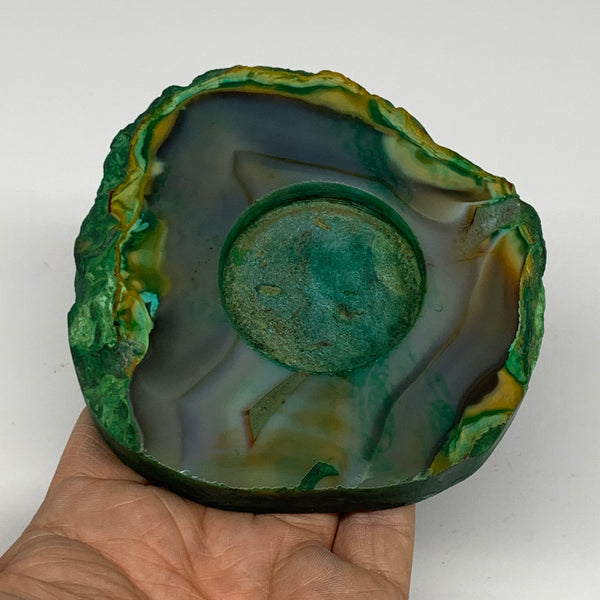 277.7g, 4.2"x3.8"x0.6", Dyed Agate Tea Light Candle Holder Crystal, B25569