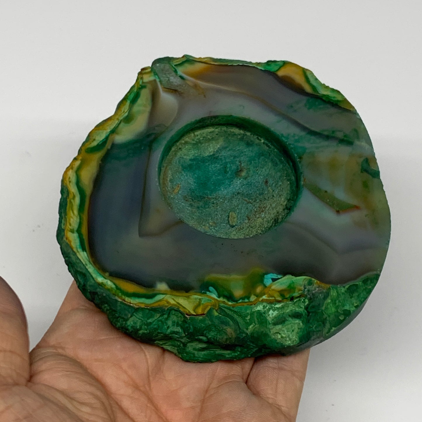 277.7g, 4.2"x3.8"x0.6", Dyed Agate Tea Light Candle Holder Crystal, B25569