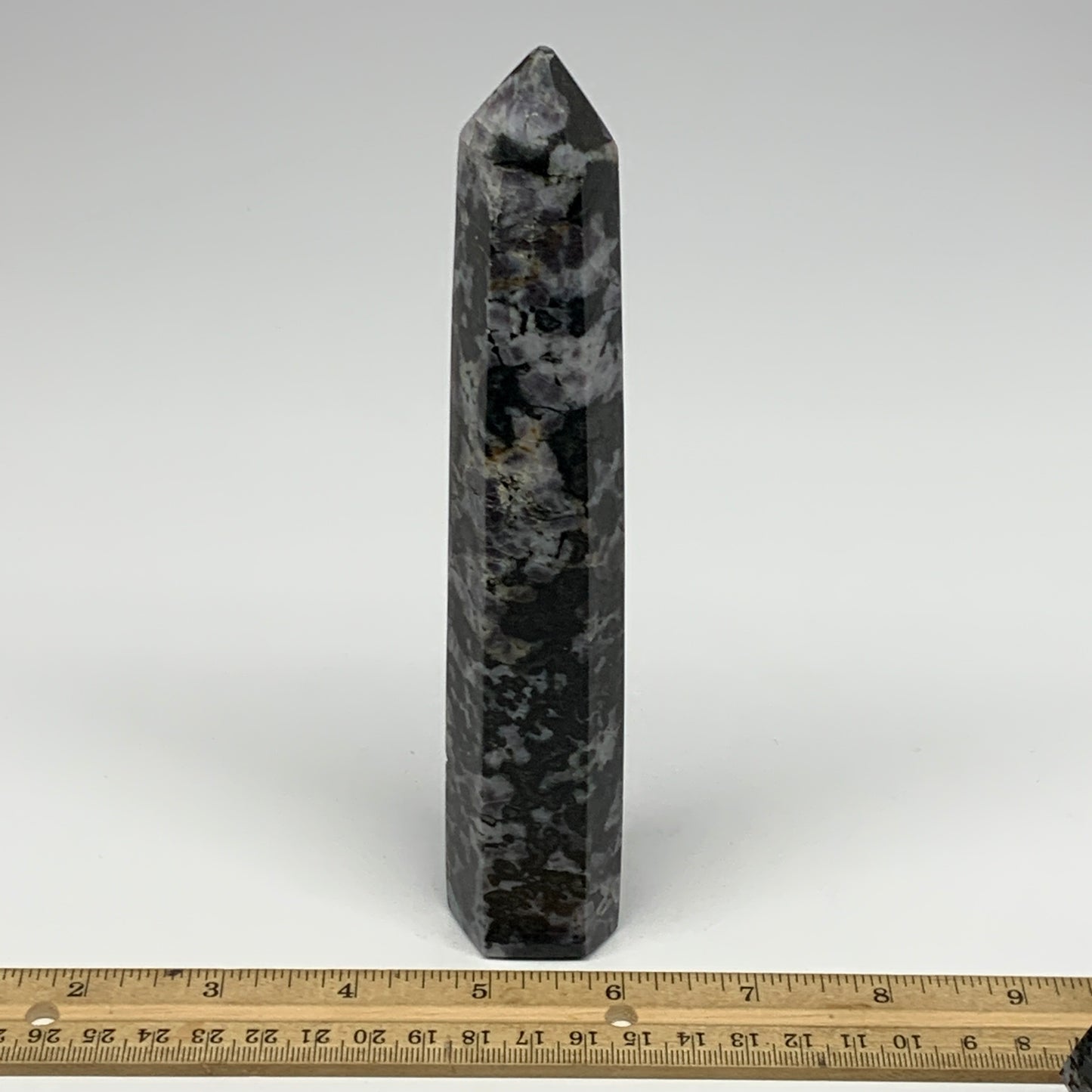314.6g, 7.2" x 1.4" x 1.1" Indigo Gabro Merlinite Point Tower @Madagascar,B18335