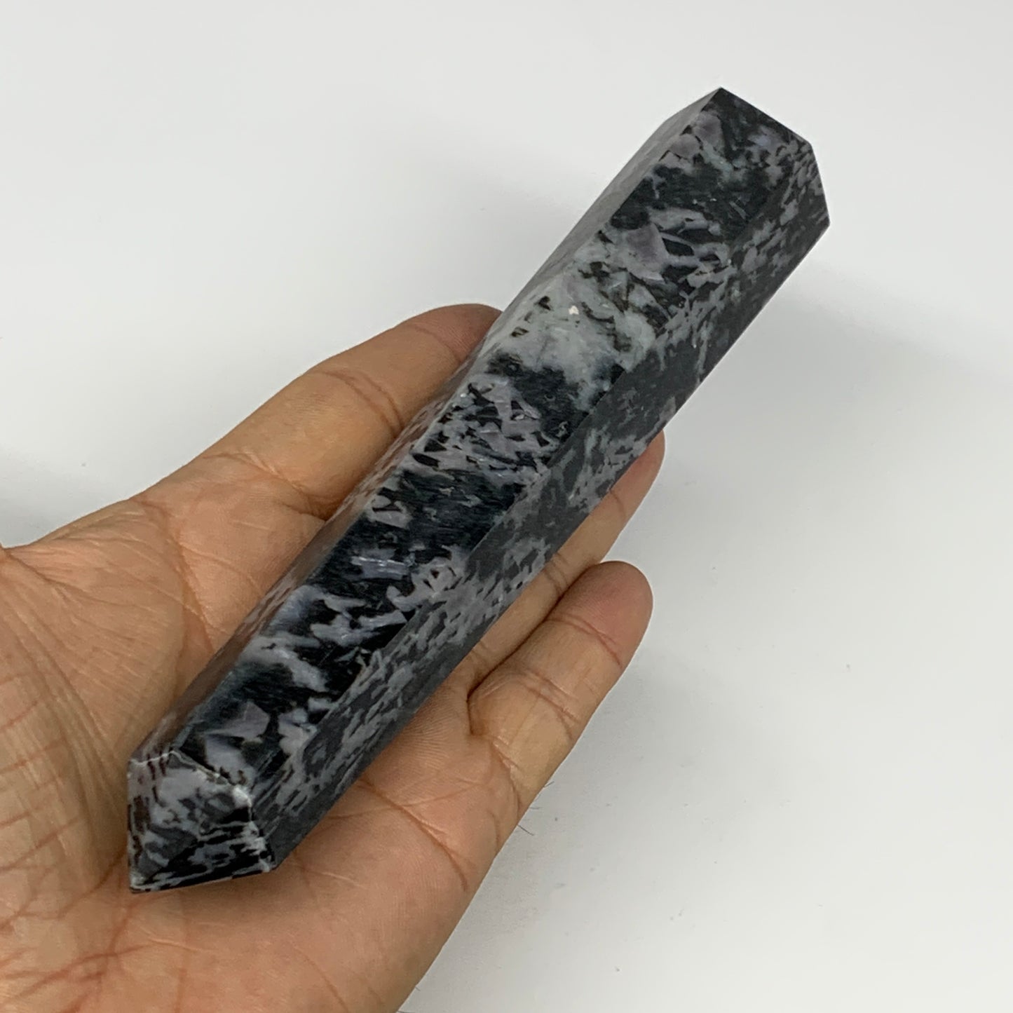 288.5g, 7" x 1.3" x 1.2" Indigo Gabro Merlinite Point Tower @Madagascar,B18336