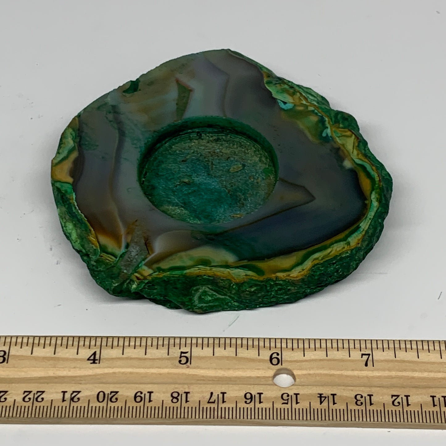 277.7g, 4.2"x3.8"x0.6", Dyed Agate Tea Light Candle Holder Crystal, B25569