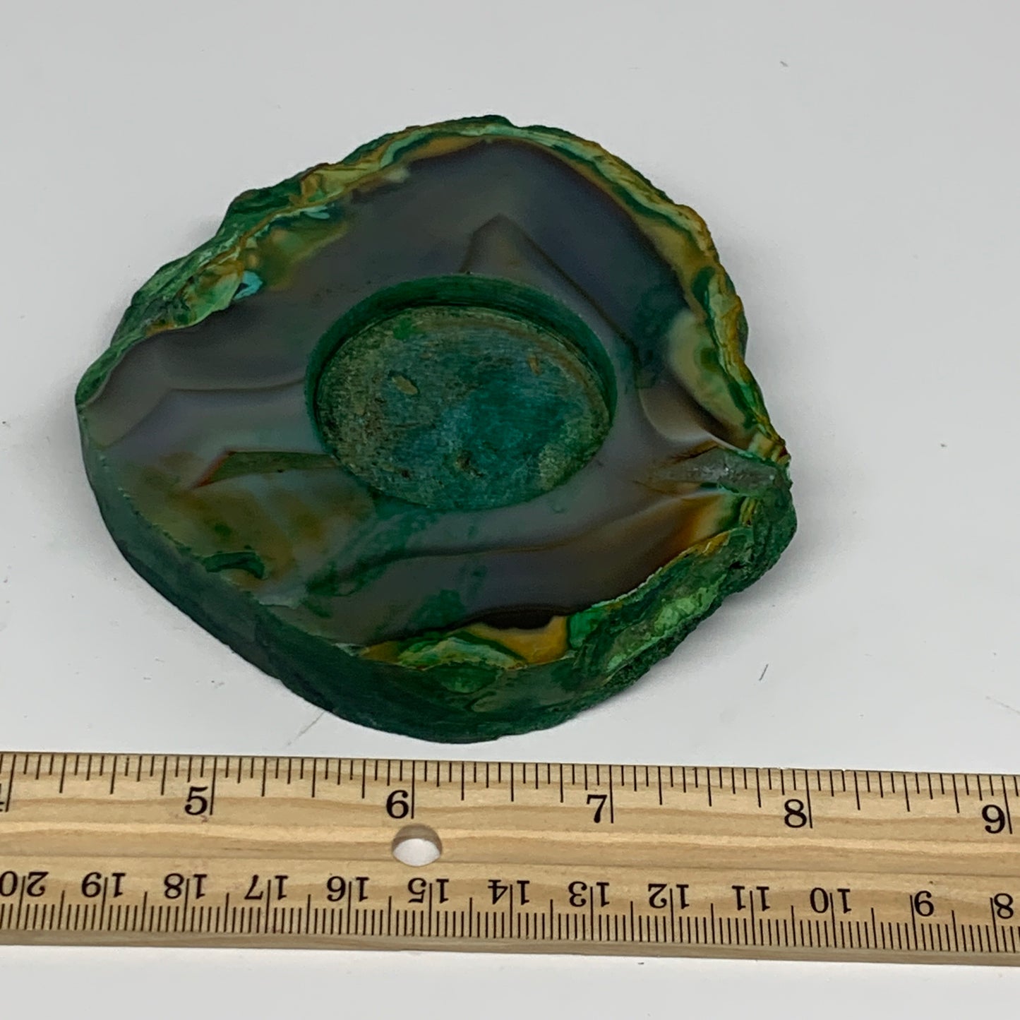 277.7g, 4.2"x3.8"x0.6", Dyed Agate Tea Light Candle Holder Crystal, B25569