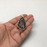 36.5 Cts Agate Druzy Slice Geode Gold Plated Pendant Handmade from Brazil,Bp885