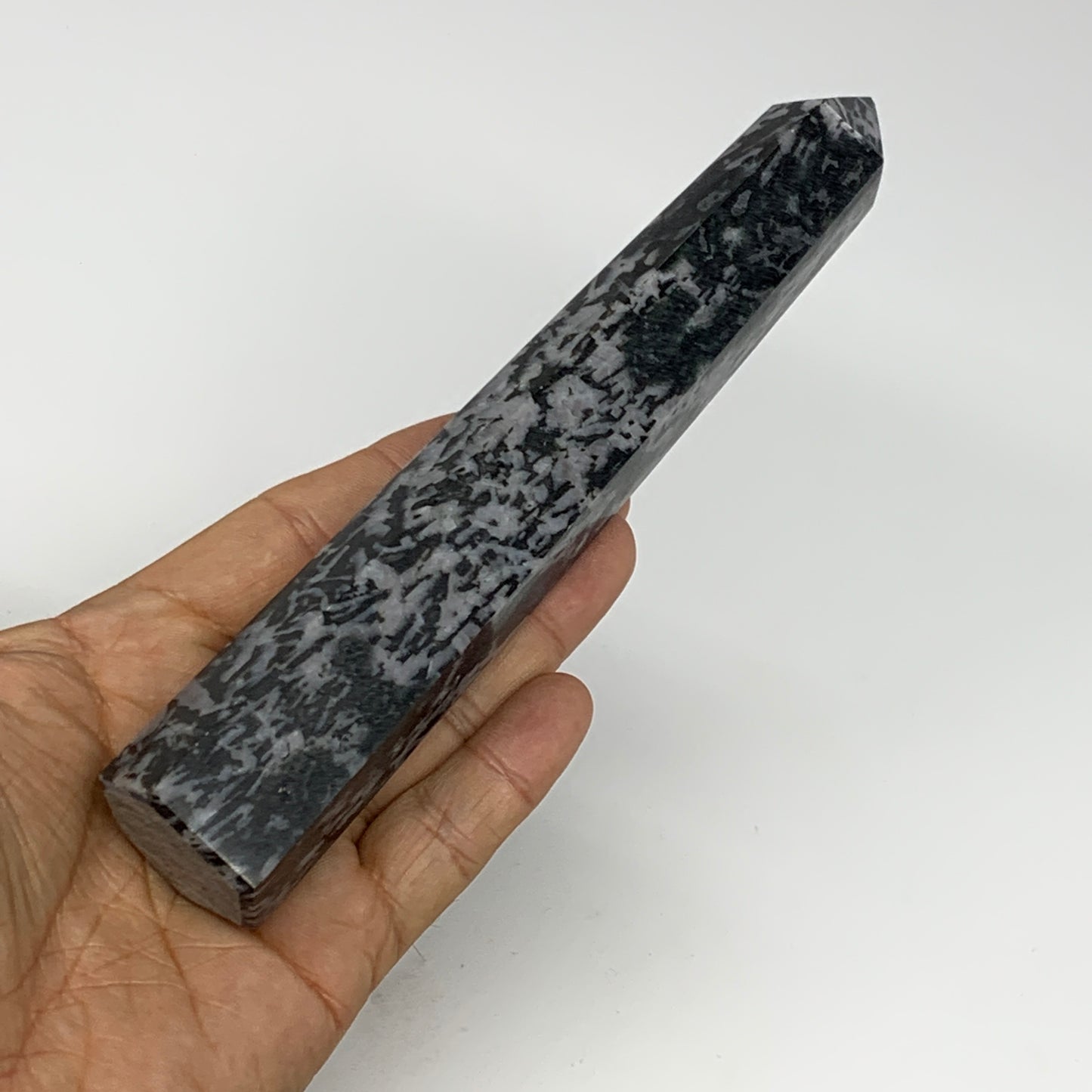 288.5g, 7" x 1.3" x 1.2" Indigo Gabro Merlinite Point Tower @Madagascar,B18336