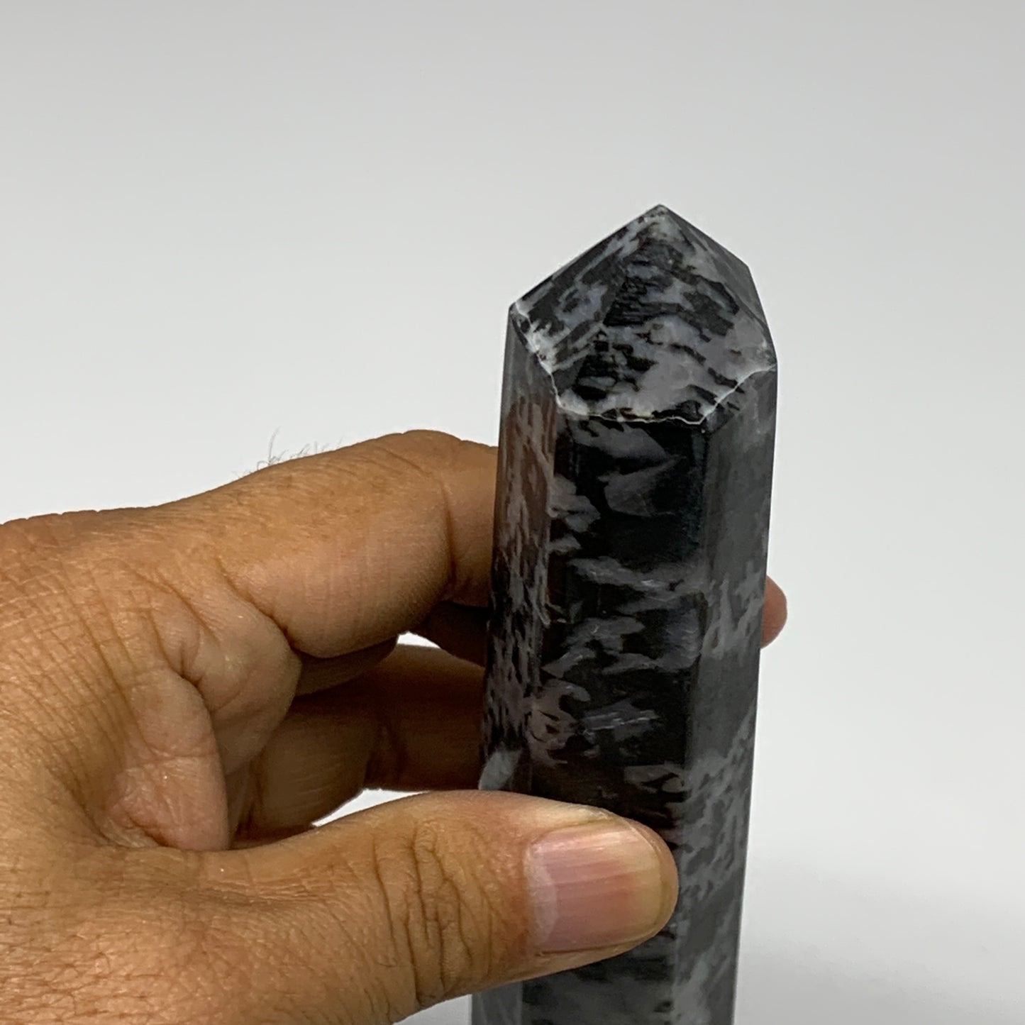288.5g, 7" x 1.3" x 1.2" Indigo Gabro Merlinite Point Tower @Madagascar,B18336