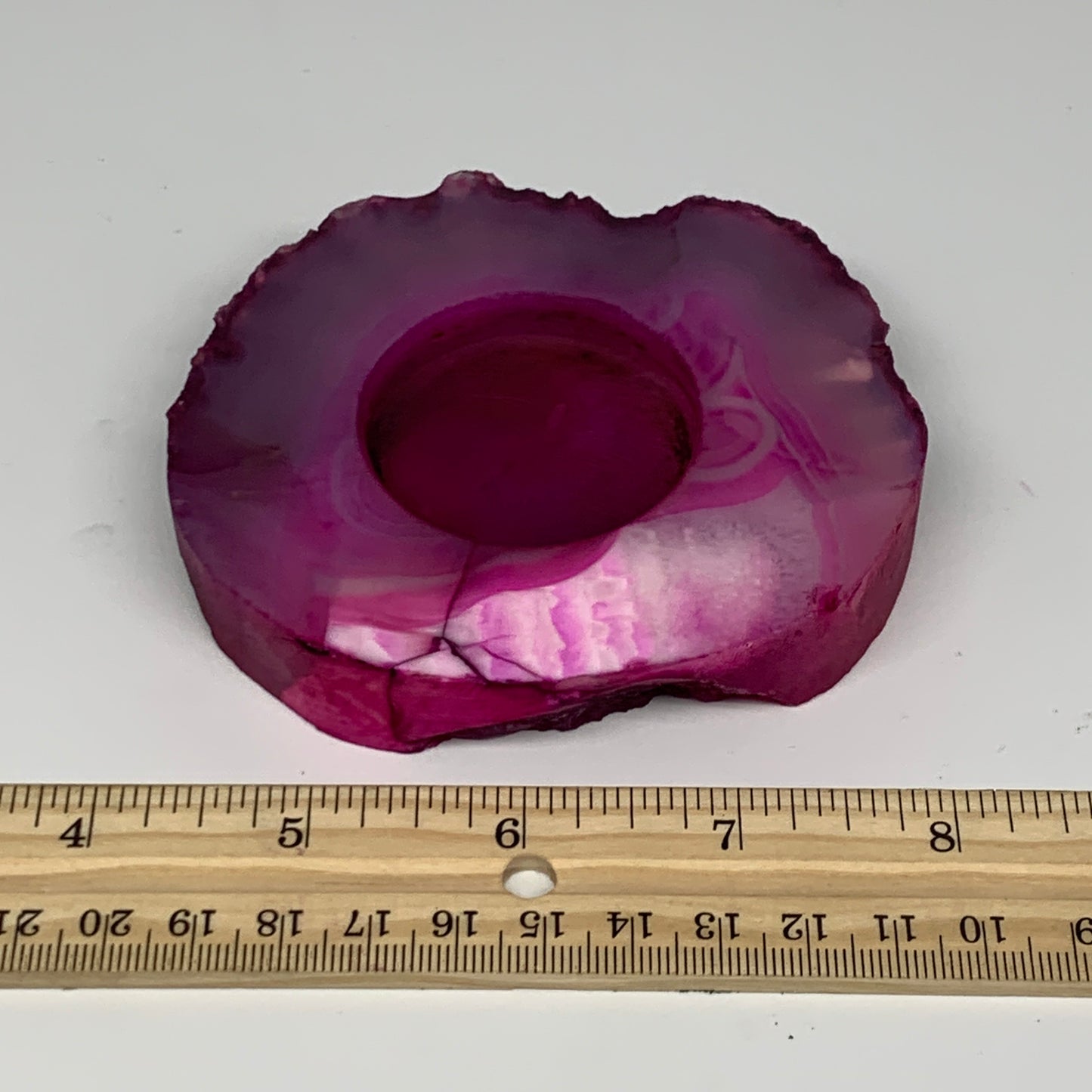 243.9g, 3.8"x3.5"x0.7", Dyed Agate Tea Light Candle Holder Crystal, B25571