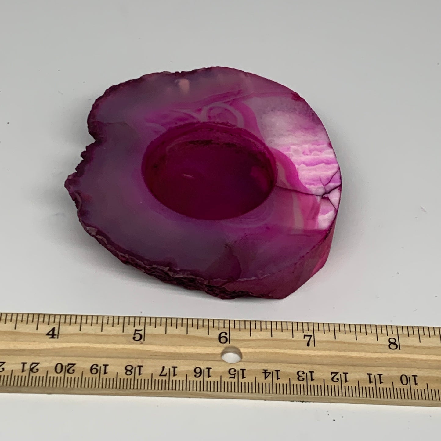 243.9g, 3.8"x3.5"x0.7", Dyed Agate Tea Light Candle Holder Crystal, B25571