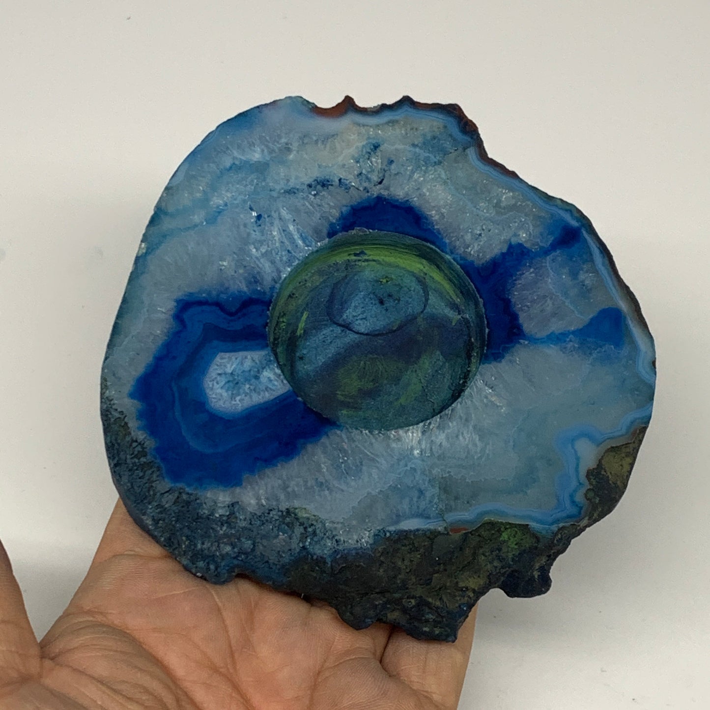 332.6g, 4.5"x4.4"x0.7", Dyed Agate Tea Light Candle Holder Crystal, B25572