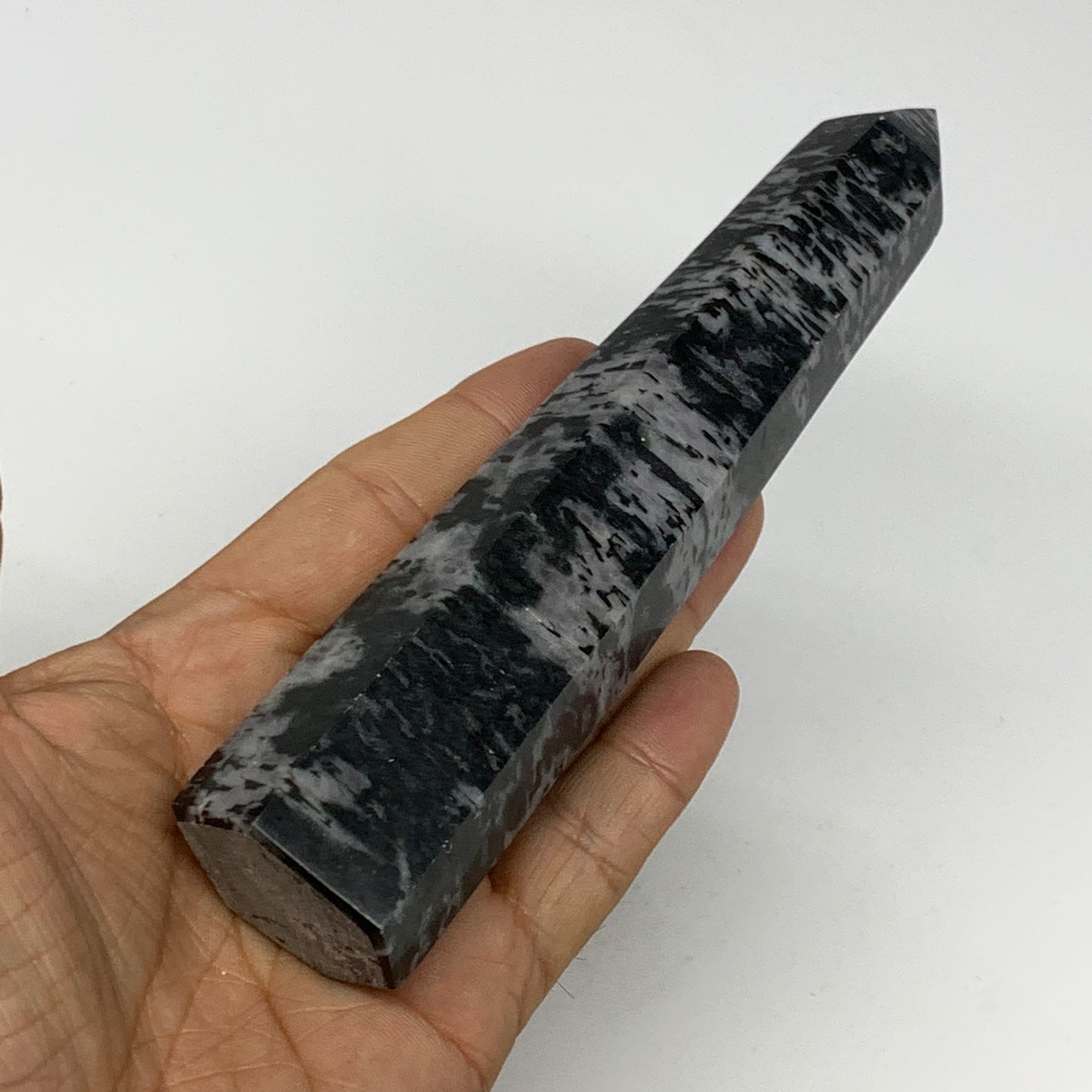 245.3g, 6" x 1.4" x 1.2" Indigo Gabro Merlinite Point Tower @Madagascar,B18338